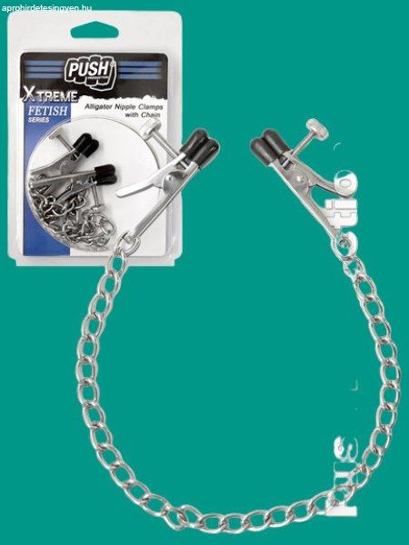 Push Xtreme Fetish - Alligator Nipple Clamps with Chain mellbimbócsipesz
lánccal