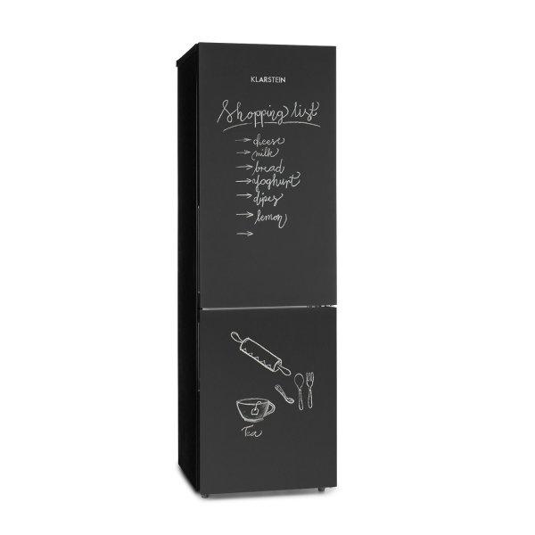 Klarstein Miro XL, kombinált hűtőszekrény, 180/69 liter, E
energiahatékonysági osztály, tábla elülső rész, fekete