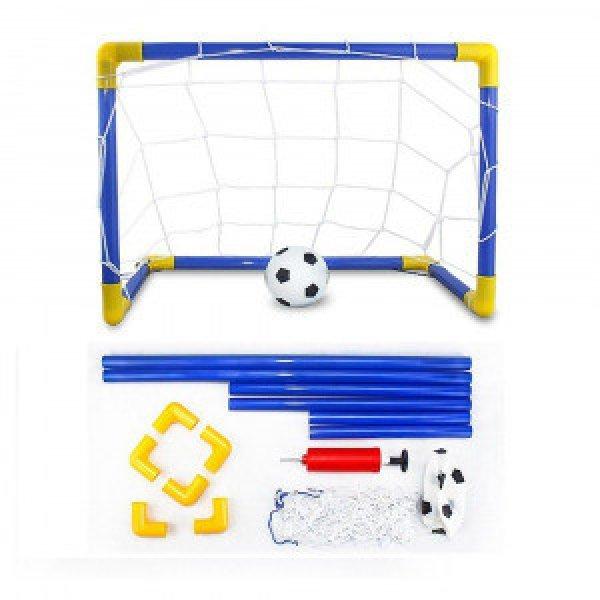 Műanyag focikapu, labdával és pumpával