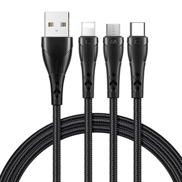 3 az 1-ben USB-USB-C / Lightning / Micro USB kábel, Mcdodo CA-6960, 1,2 m
(fekete)