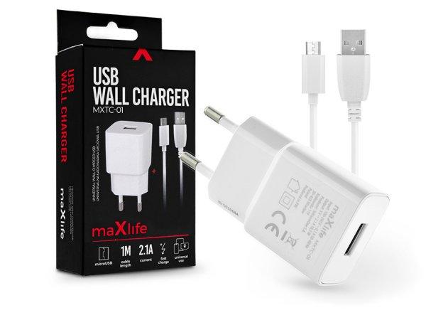 Maxlife USB hálózati töltő adapter + USB - micro USB kábel 1 m-es
vezetékkel - Maxlife MXTC-01 USB Wall Charger - 5V/2,1A - fehér