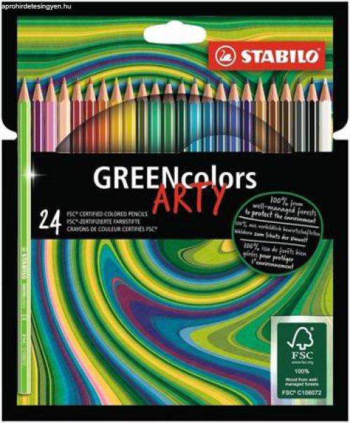 Színes ceruza készlet, hatszögletű, STABILO "GreenColors ARTY", 24
különböző szín