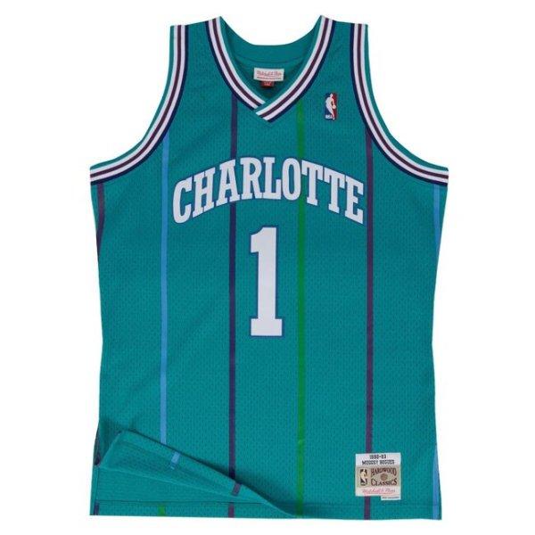 Mitchell & Ness Charlotte Hornets #1 Muggsy Bogues Swingman Jersey teal