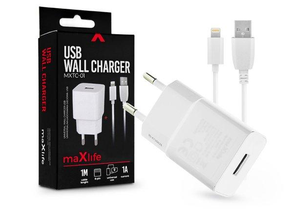 Maxlife USB hálózati töltő adapter + USB - Lightning kábel 1 m-es
vezetékkel - Maxlife MXTC-01 USB Wall Charger - 5V/1A - fehér