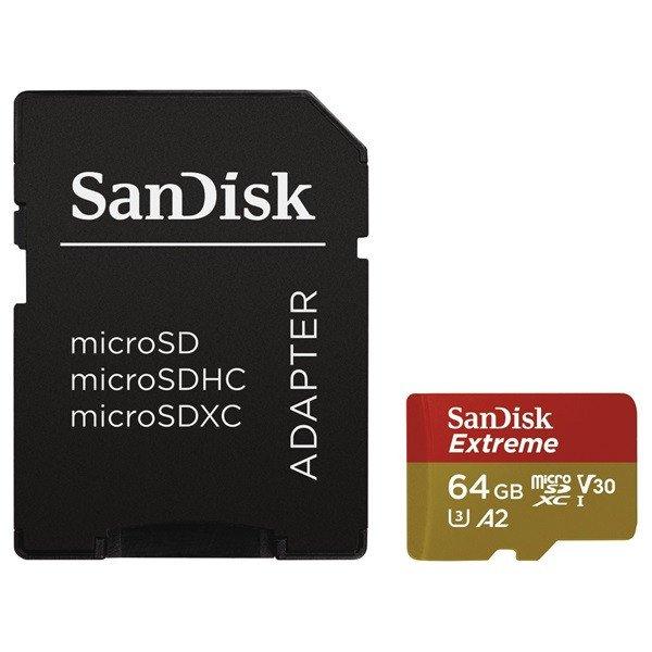 SanDisk MicroSD kártya - 64GB microSDXC Extreme (170/80 MB/s, Class 10 UHS-I
U3, A2 V30) + adapter
