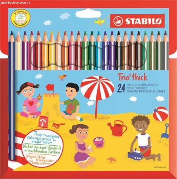 Színes ceruza készlet, vastag, háromszögletű, hegyezővel, STABILO
"Trio thick", 24 különböző szín
