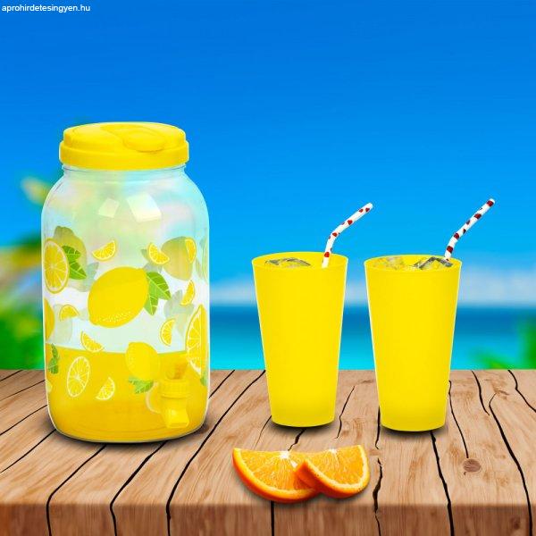 Italadagoló csappal, műanyag pohárszettel - 3,8 l - citrom