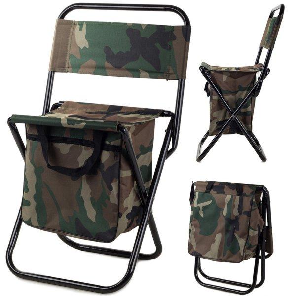 Összecsukható horgász szék beépített táskával és támlával -
terepmintás