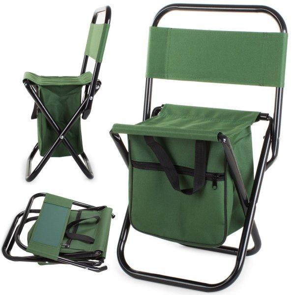 Összecsukható horgász szék beépített táskával és támlával - zöld