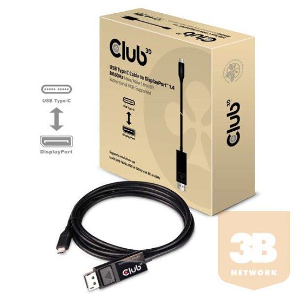 KAB Club3D USB TYPE C TO DP 1.4 8K60HZ HDR 1.8M kábel