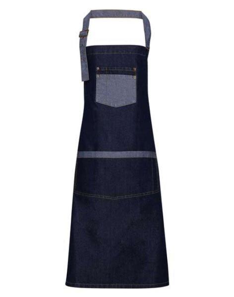 PR127 hosszú farmerkötény kontrasztos zsebekkel és pánttal Premier, Indigo
Denim-U