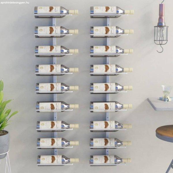 2 db fehér vas falra szerelhető bortartó állvány 9 palacknak
