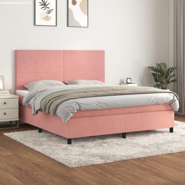 Rózsaszín bársony rugós ágy matraccal 180x200 cm