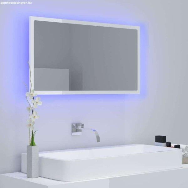 Magasfényű fehér led-es forgácslap fürdőszobatükör 80x8,5x37 cm