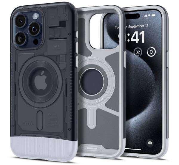 APPLE iPhone 15 Pro Max, SPIGEN CLASSIC C1 szilikon mobiltok, Szürke