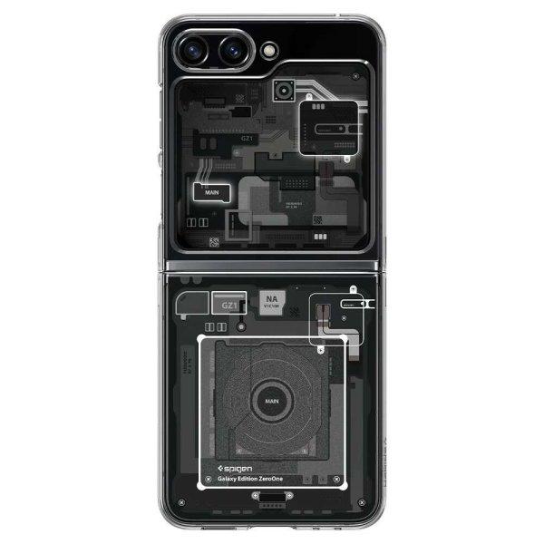 Samsung Galaxy Z Flip5 SM-F731B, Műanyag hátlap védőtok + szilikon keret,
Telefon belső minta, Spigen Airskin Zero One, átlátszó/füst (8809896752886)
