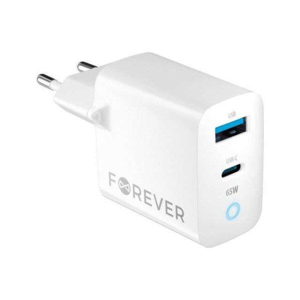 Forever Tc-06-65Ac hálózati töltő USB-A és Type-C bemenettel Pd 65W fehér