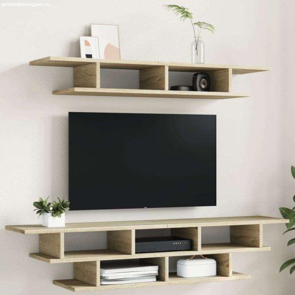 vidaXL füstös tölgyszínű szerelt fa falra szerelhető TV-bútor