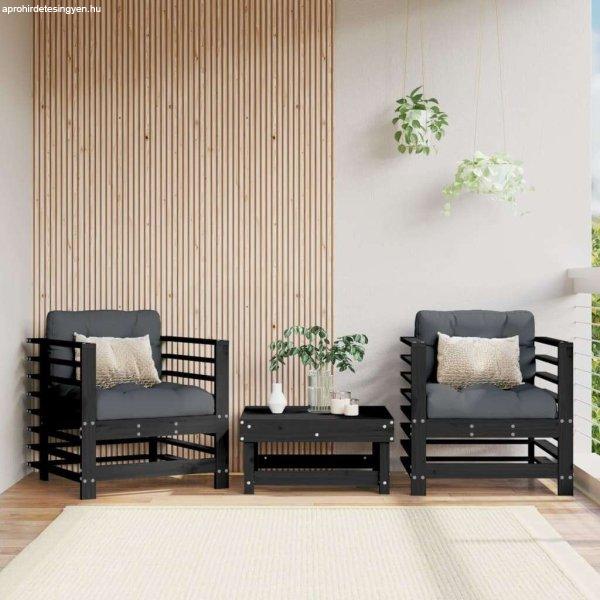 vidaXL 2 db fekete tömör fenyőfa kerti szék párnákkal
