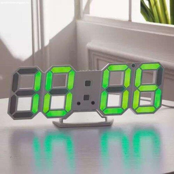 LED digitális óra és hőmérő / asztali / falra szerelhető - fehér ház -
zöld leddel