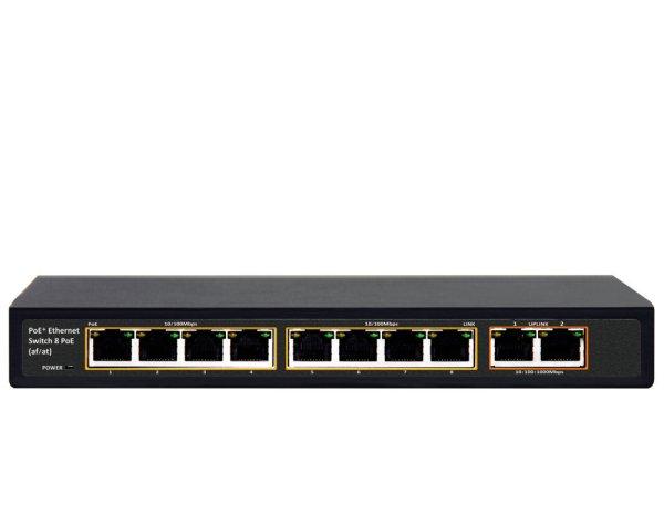 Videosec PS08FE+2GE-V1 Asztali PoE switch, 8 PoE + 2 Gigabit Uplink (96 W)