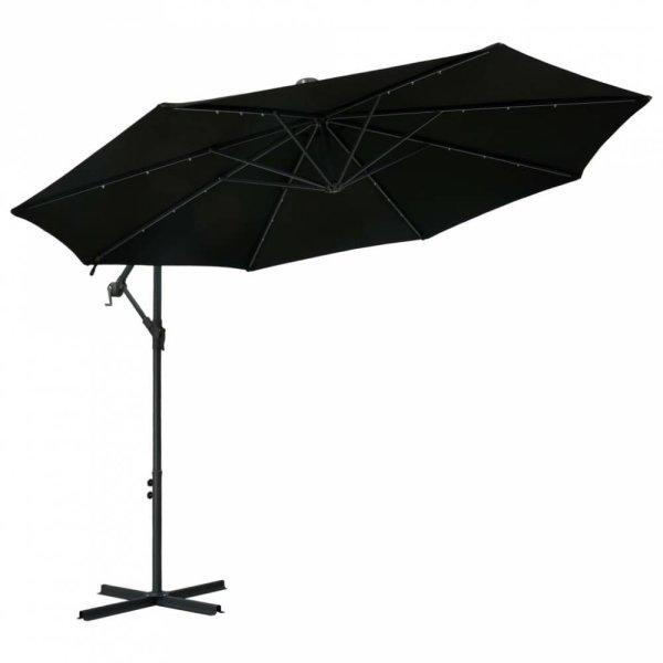 Fekete konzolos napernyő led-fényekkel és acélrúddal 300 cm