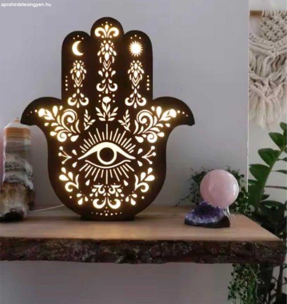 Hamsa _Mandala éjjeli lámpa, fából