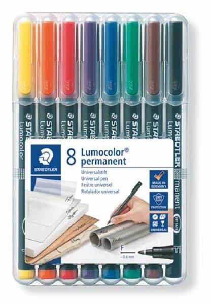 Alkoholos marker készlet, OHP, 0,6 mm, STAEDTLER "Lumocolor® 318 F",
8 különböző szín