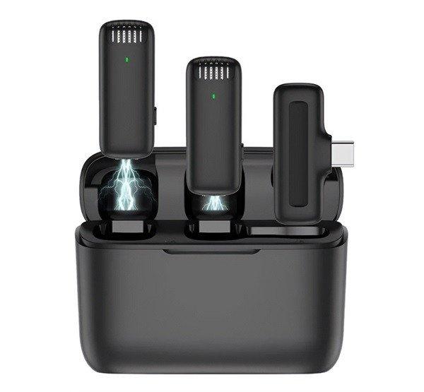 Bluetooth mikrofon 2db (Type-C, LAVALIER csíptethető, zajszűrő + töltőtok)
FEKETE