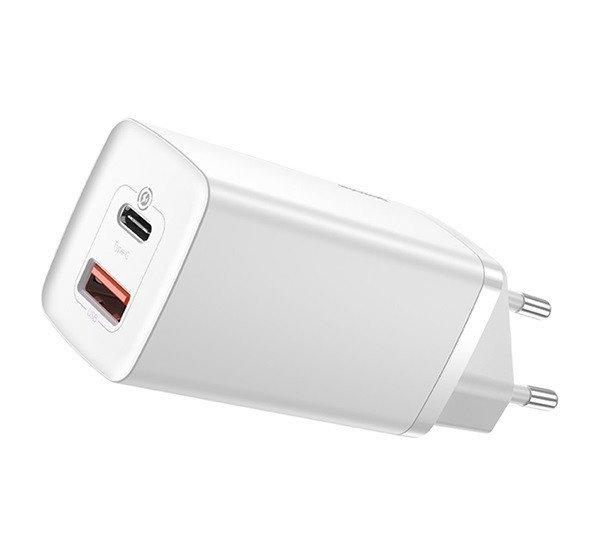 Baseus GaN2 Lite hálózati töltő adapter 65W Type-C + USB, fehér