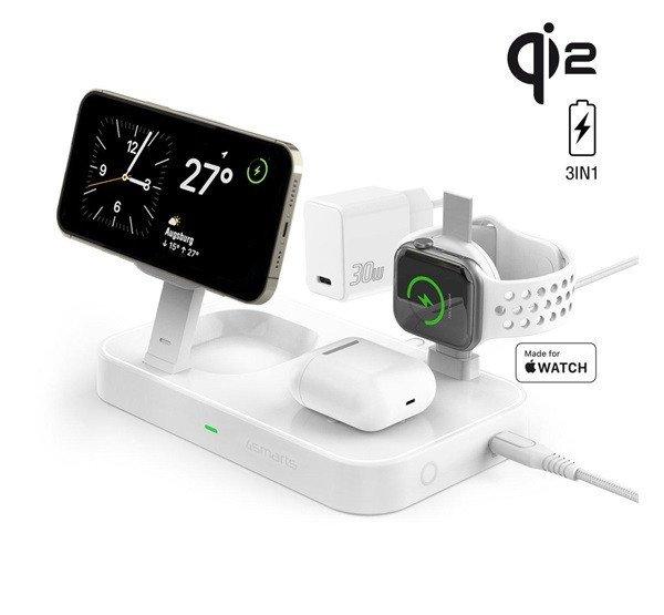4smarts Trident Qi2 wireless Apple Watch töltő állomás MFi gyorstöltővel,
fehér