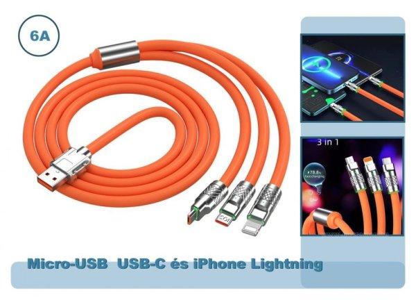 Univerzális Micro-USB  USB-C és iPhone Lightning telefon töltőkábel
3IN1-120W