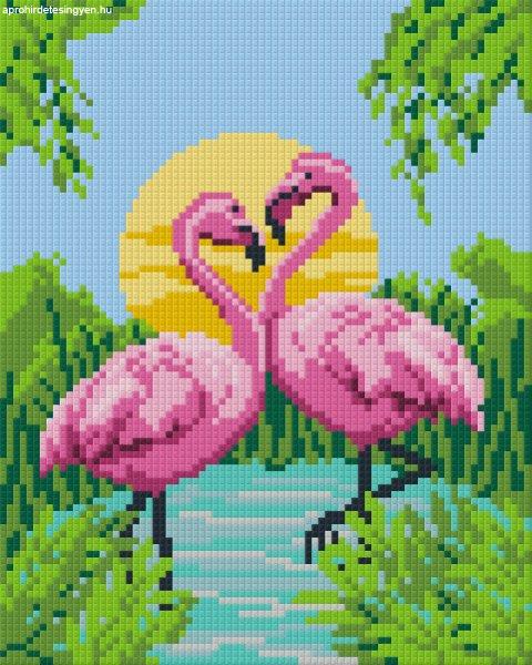 Pixel szett 4 normál alaplappal, színekkel, flamingók (804109)