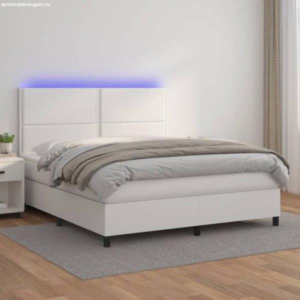 Fehér műbőr rugós ágy matraccal és LED-del 160x200 cm