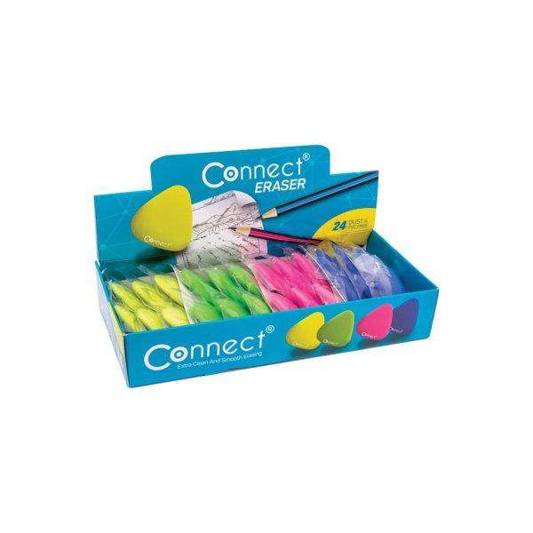 Radír Connect háromszögletű 24 db/kínáló doboz színes (sárga, zöld,
rózsa, kék)