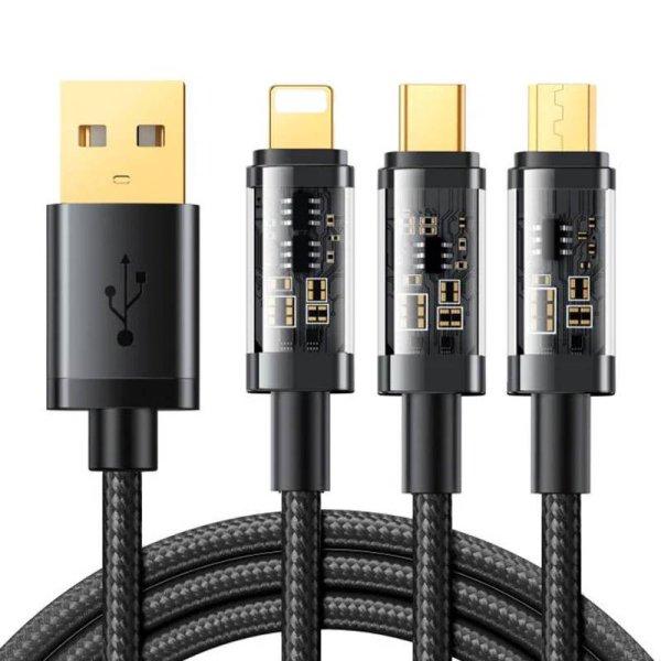 USB-kábel Joyroom S-1T3015A5 3 az 1-ben USB-C / Lightning / Micro USB 3.5A 1.2m
(fekete)