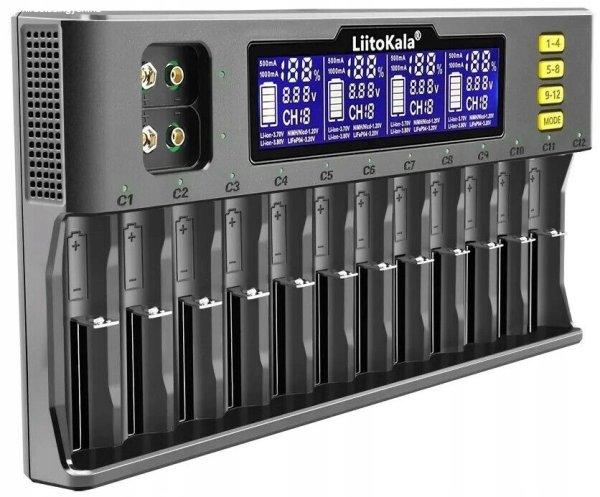 LIITOKALA LII-S12 LCD kijelzős akku sortöltő 12 akku töltésére
Li-ion,Ni-Mh/Cd