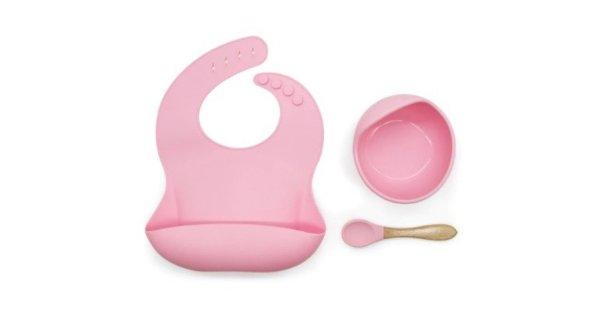 Rózsaszín szilikon étkészlet babáknak