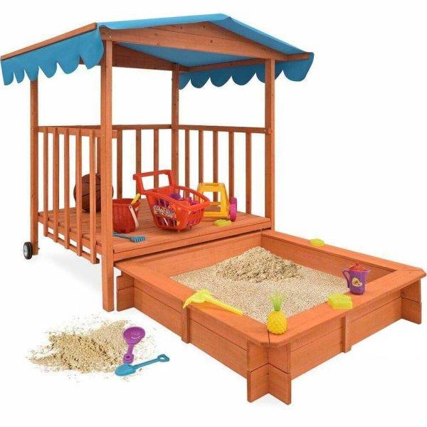 Fa játszóház homokozóval és napvédelemmel - gyerekeknek, kerti játék - 3
az 1-ben termék