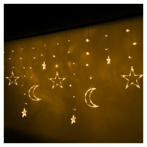 LED hold és csillag függönyfények 2.5m - meleg fehér