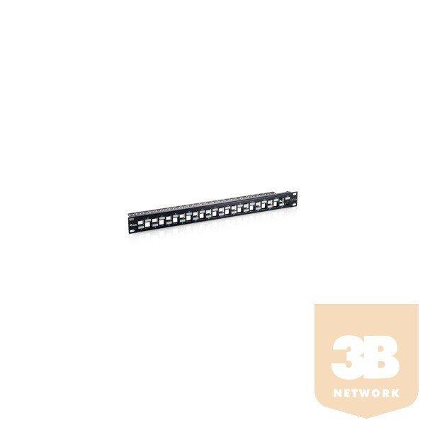 Equip 769324 Cat6A Keystone patch panel 24 port, 1U, árnyékolt, fekete