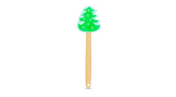 Karácsonyfás fa nyelű szilikon spatula