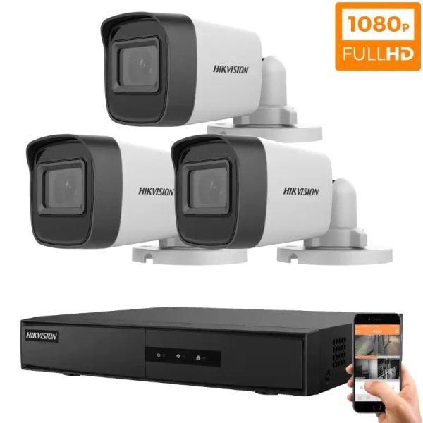 Hikvision 3 biztonsági kamerás IP kamera rendszer 2MP Full HD