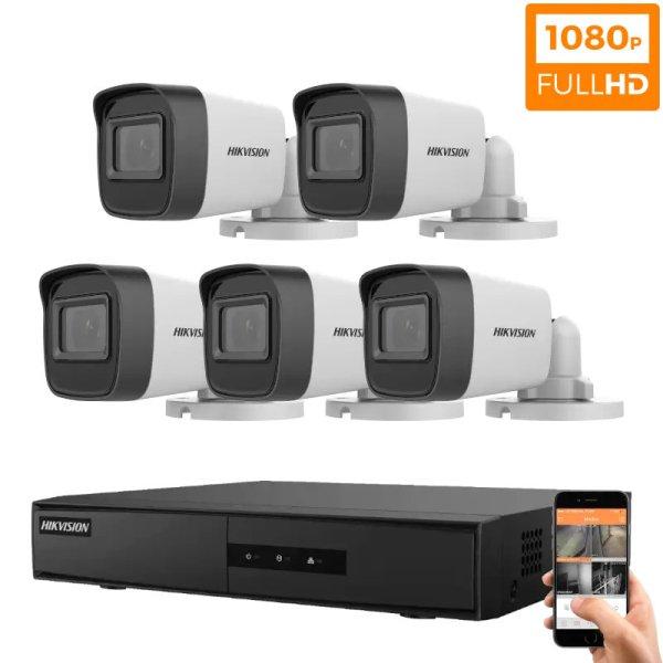 Hikvision 5 biztonsági kamerás IP kamera rendszer 2MP Full HD