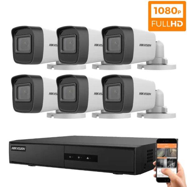 Hikvision 6 biztonsági kamerás IP kamera rendszer 2MP Full HD