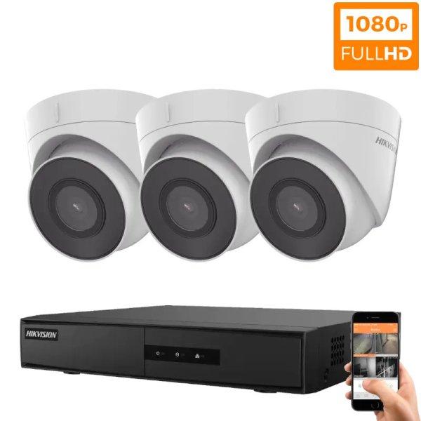 Hikvision 3 dome biztonsági kamerás IP kamera rendszer 2MP Full HD