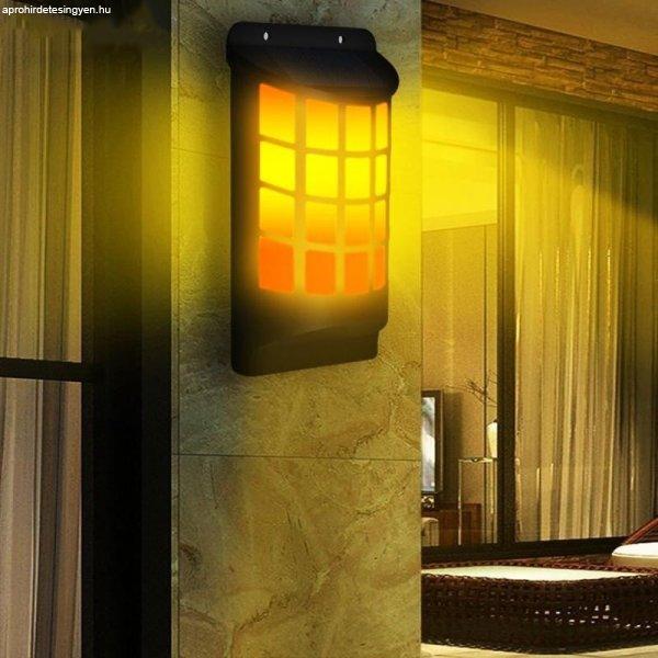 Napelemes fali lámpa romantikus láng hatással, dekorációval, hangulatos
fényeffektekkel