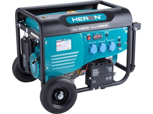 HERON benzinmotoros áramfejlesztő, max 5500 VA, egyfázisú, elektromos
önindítóval 8896415