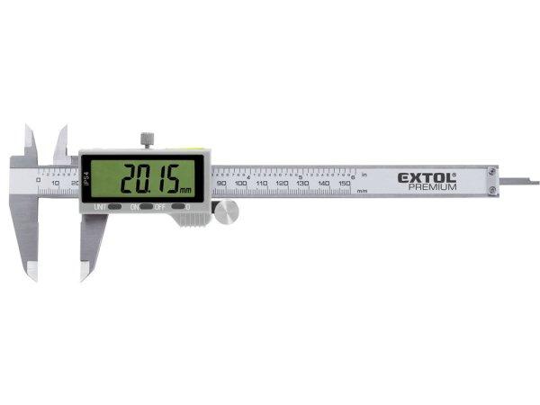 EXTOL PREMIUM digitális tolómérő; 0,01×150mm, mélységmérővel,
rozsdamentes acél, pontosság ±0,02 mm, IP54 8825221