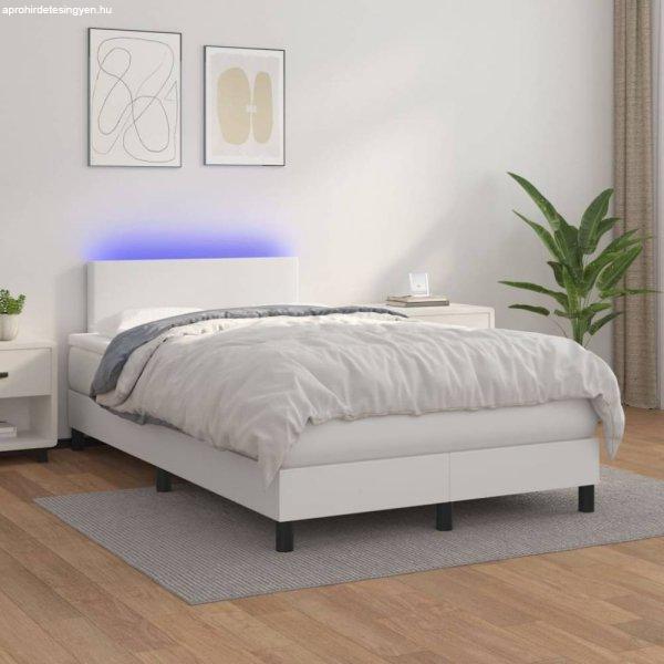 Fehér műbőr rugós ágy matraccal és LED-del 120x200 cm